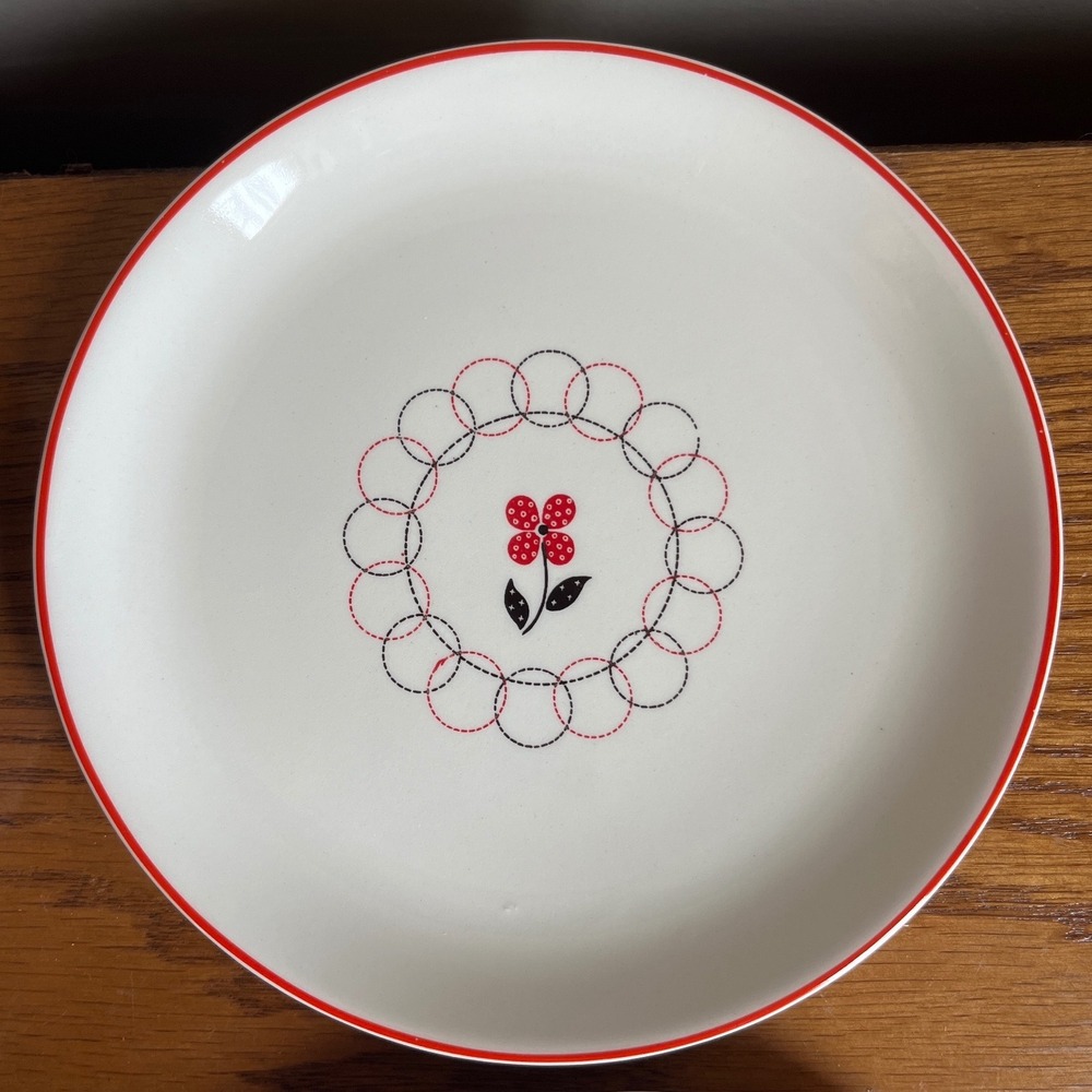 Vintage MCM Salem by Calico Salad Dessert Plates 6.25" Black Red Floral Cottage - Picture 3 of 13